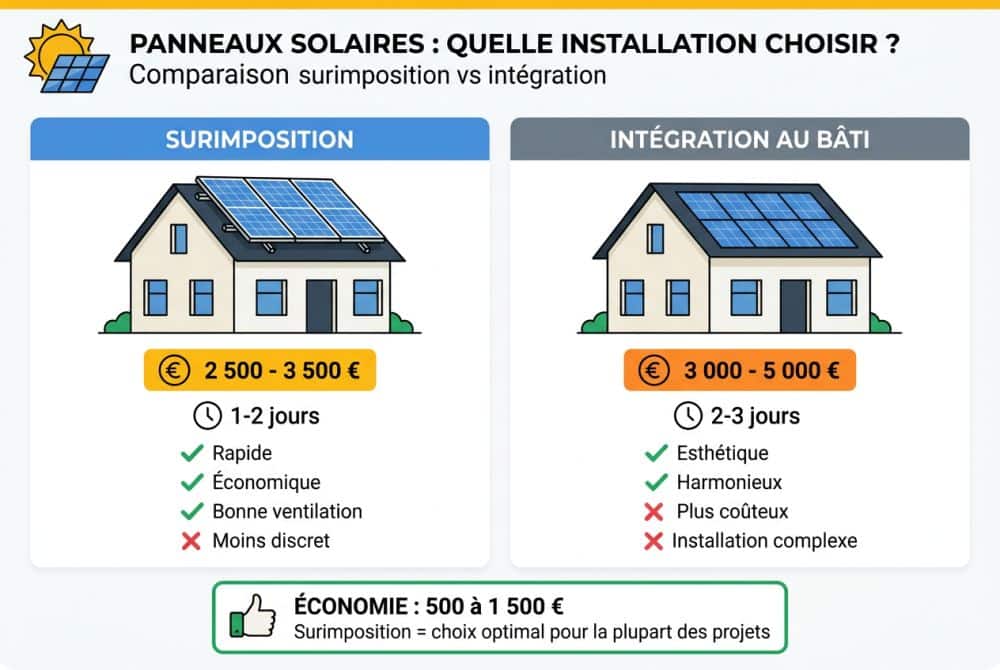 Surimposition vs intégration au bâti : différences de coût