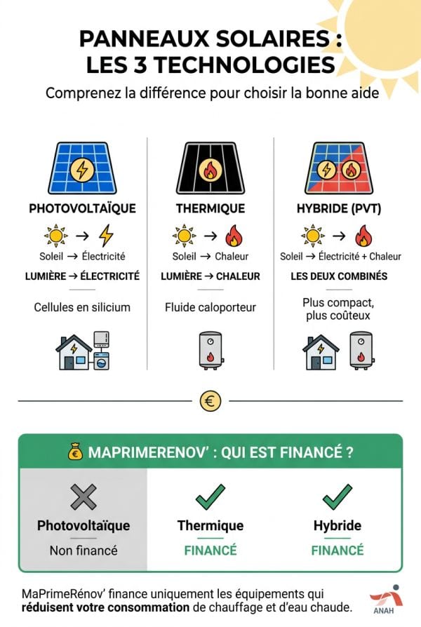 La distinction essentielle : photovoltaïque, thermique et hybride