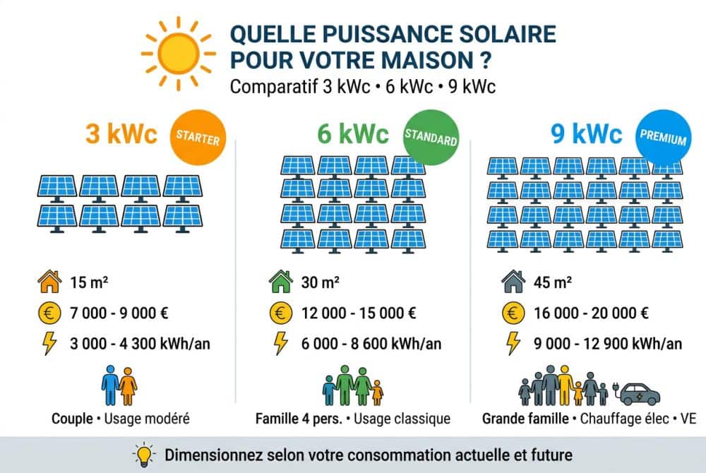Panorama des options 3, 6 et 9 kWc